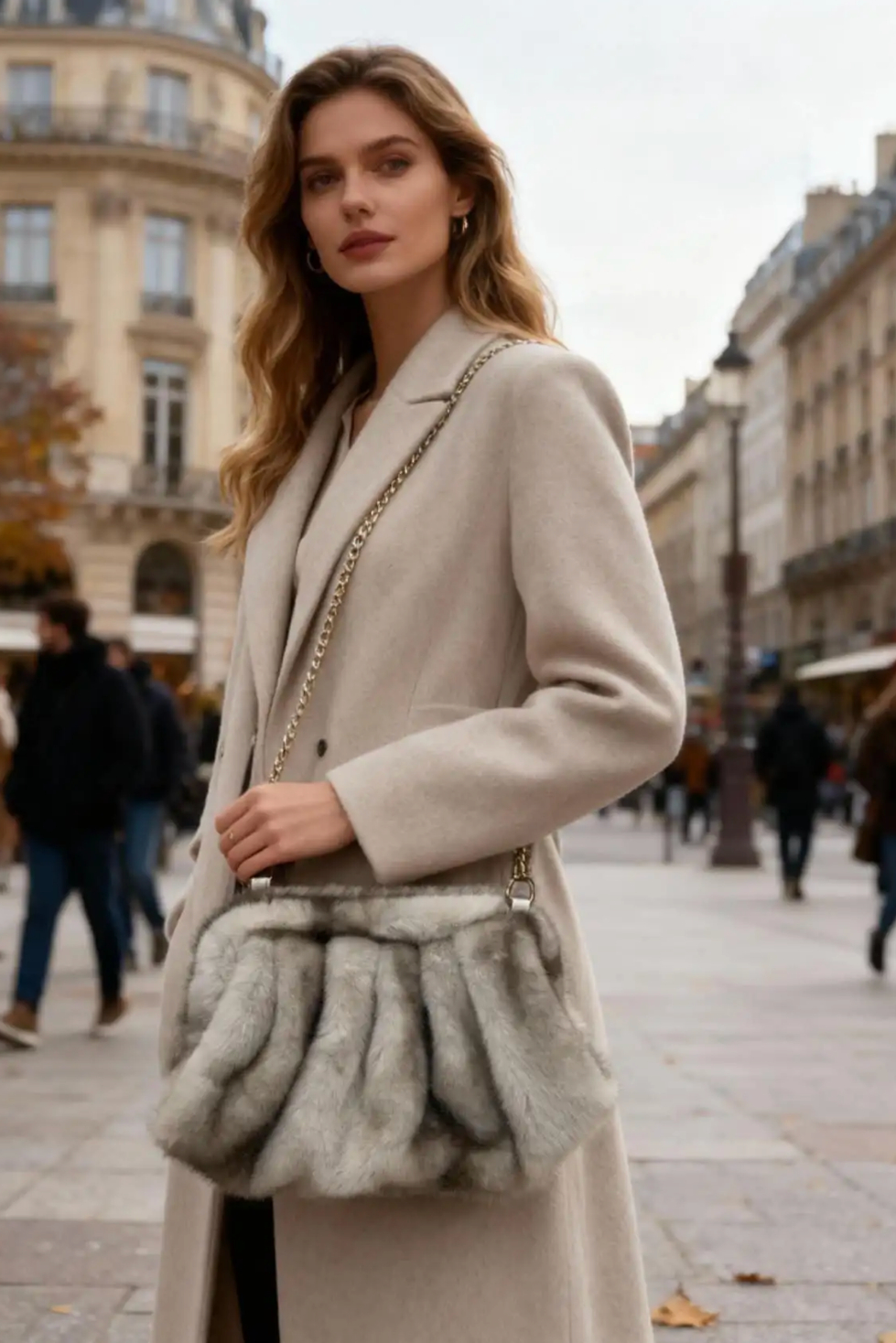 Fur beige bag