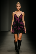 Black dress with purple floral patterns