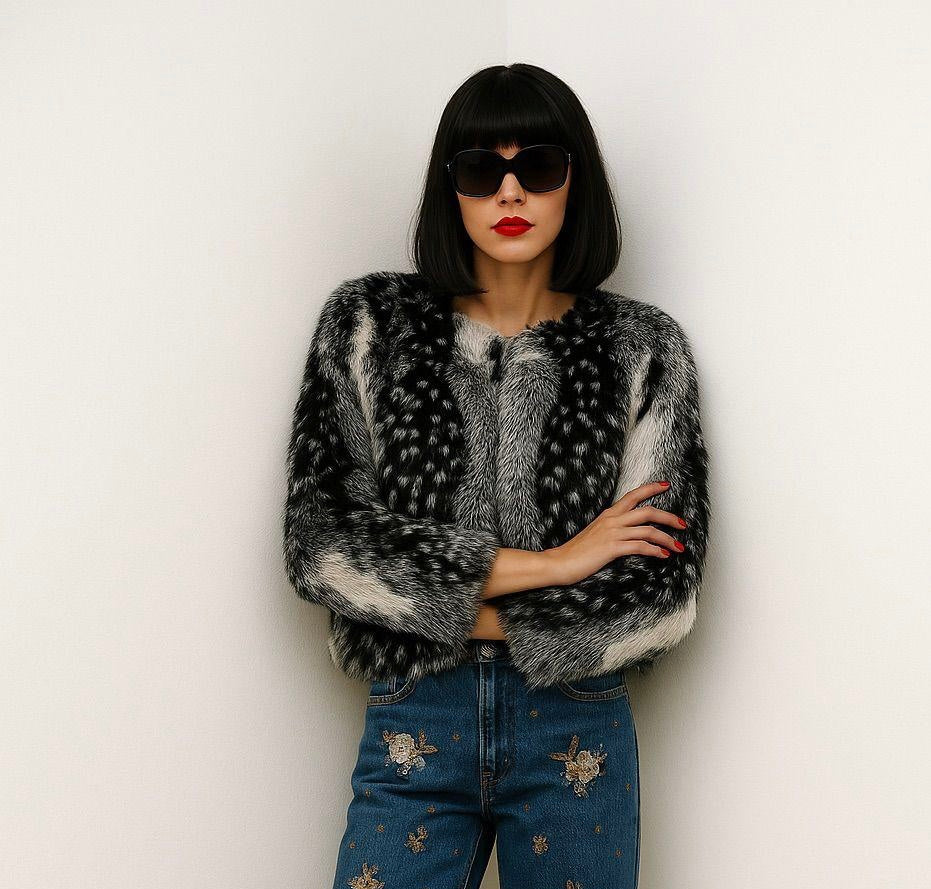 Patterned fur coat