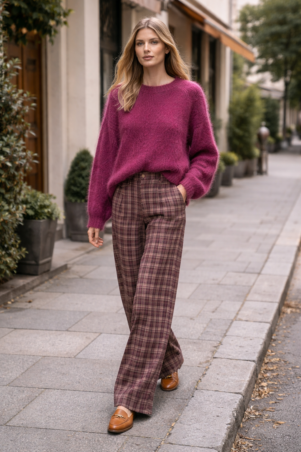 plaid pants walking