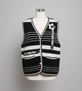 Black and white striped vest with text 
