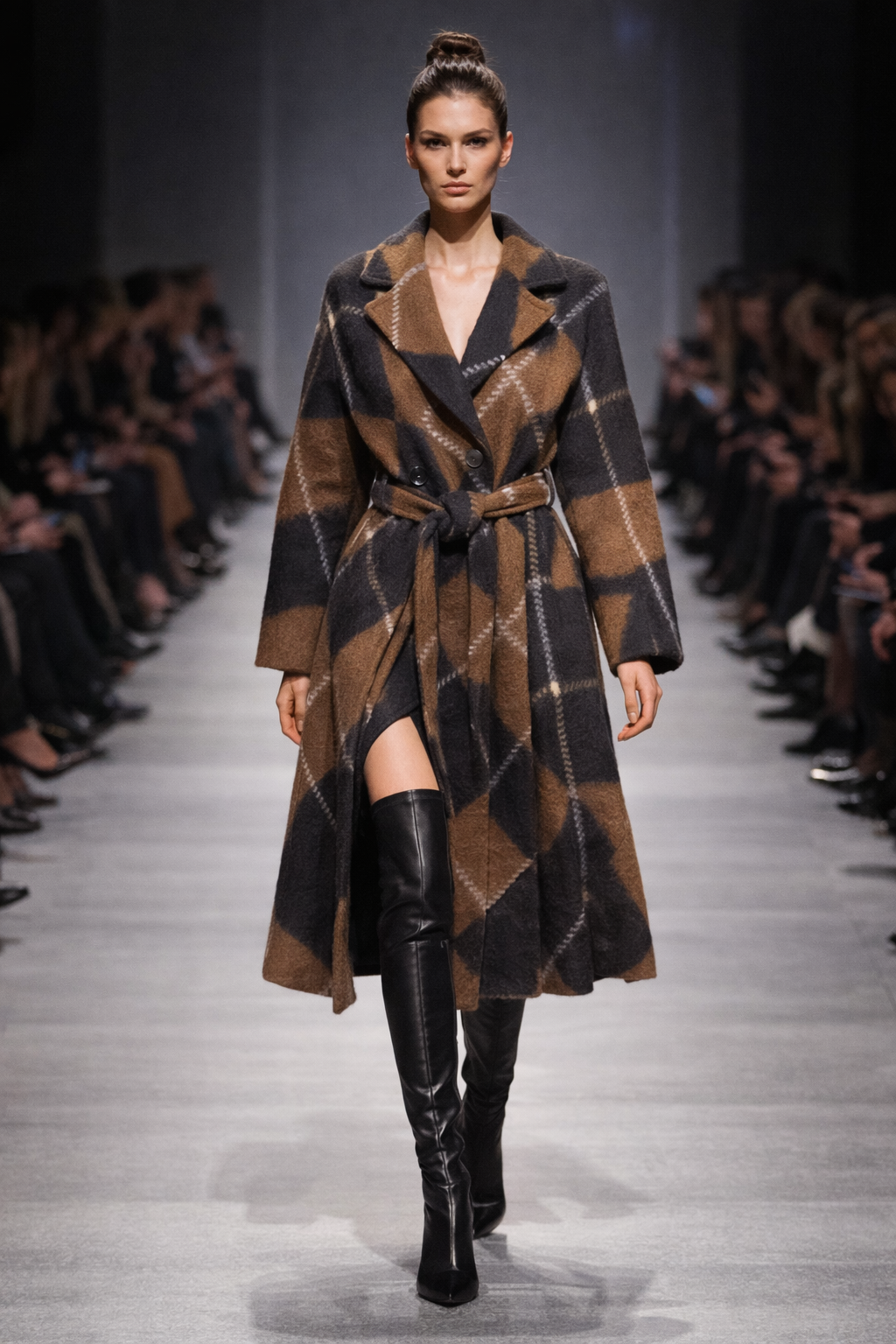 Plaid coat and black.