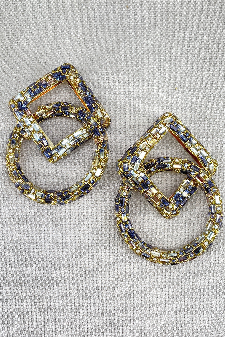 Pair of gold and blue geometric earrings 