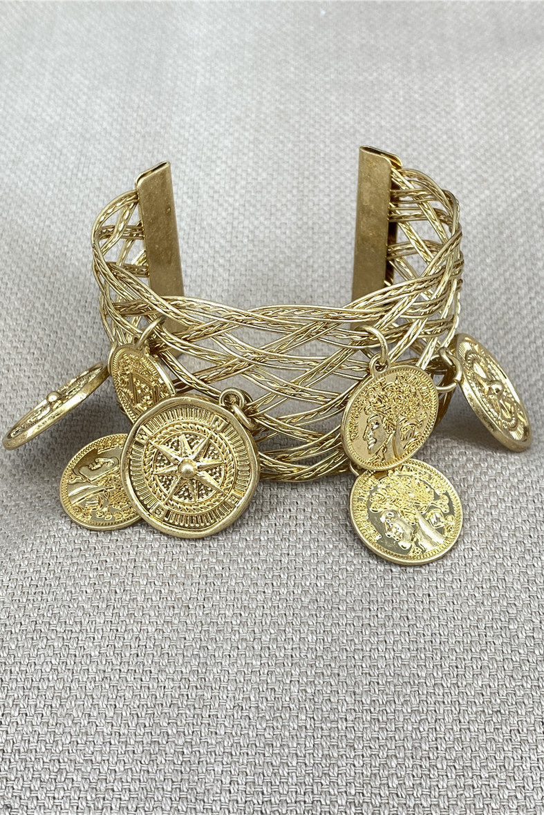 Gold bracelet with coin charms