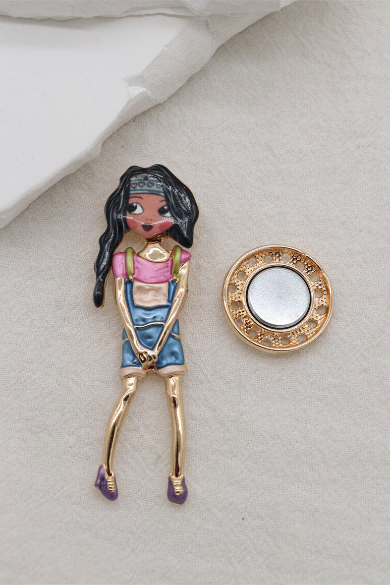 Decorative brooch with a stylized character 