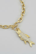 Gold chain necklace with a fish-shaped pendant 