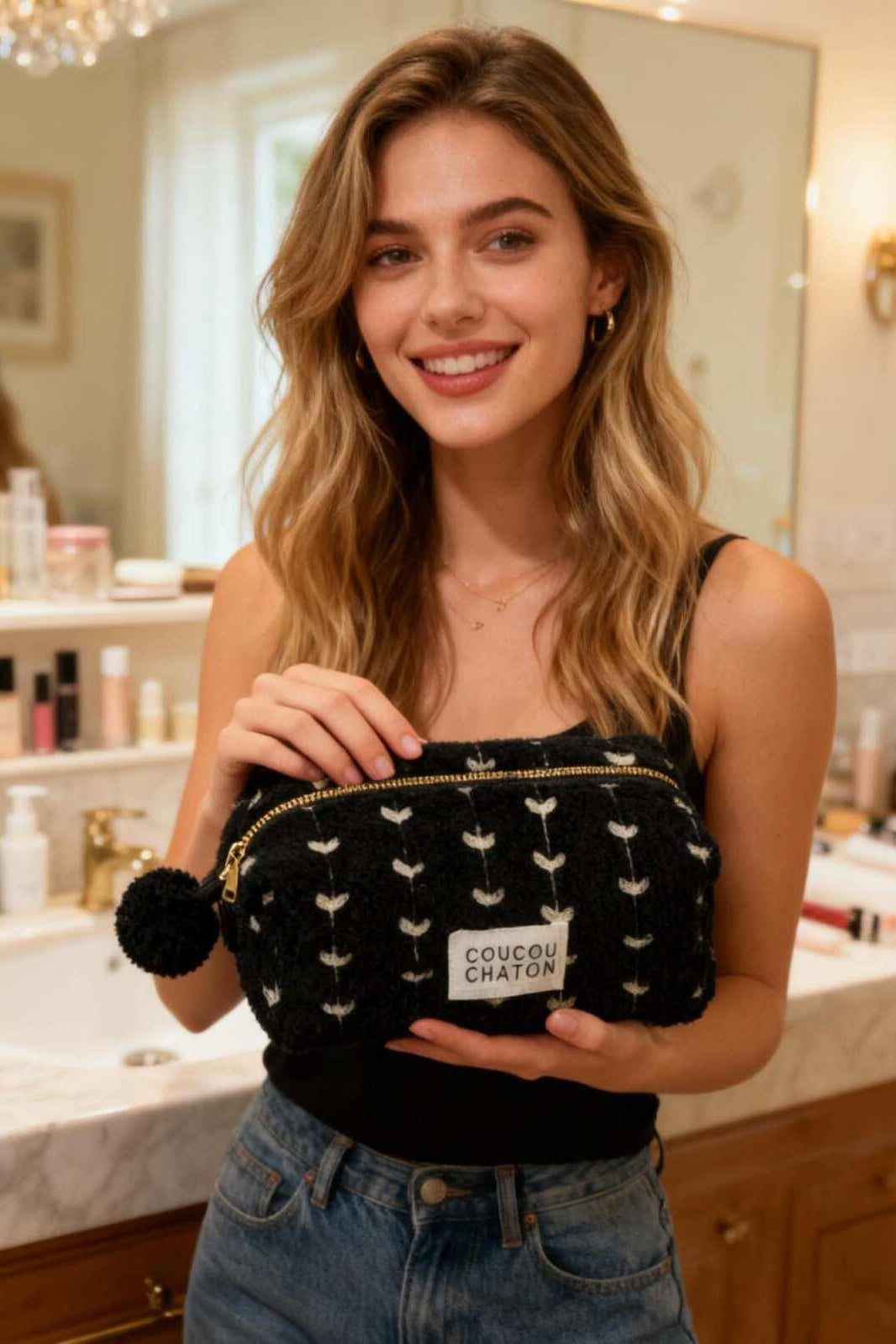 Faux fur toiletry bag